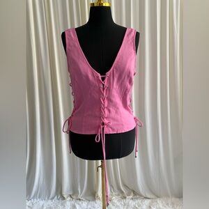 PrettyLittleThing | Candy Pink Woven Lace up detail top | Size USA 12